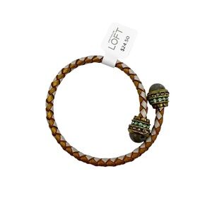 NWT LOFT Braided Faux Leather & Faux Stone Bypass Adjustable Bracelet